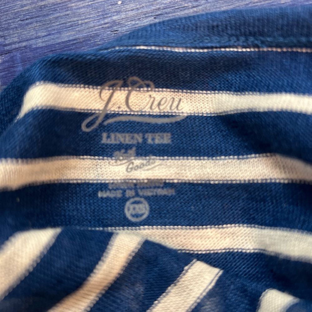 J Crew Blue and Cream striped Linen knit long sleeve top size XXS - Picture 4 of 6